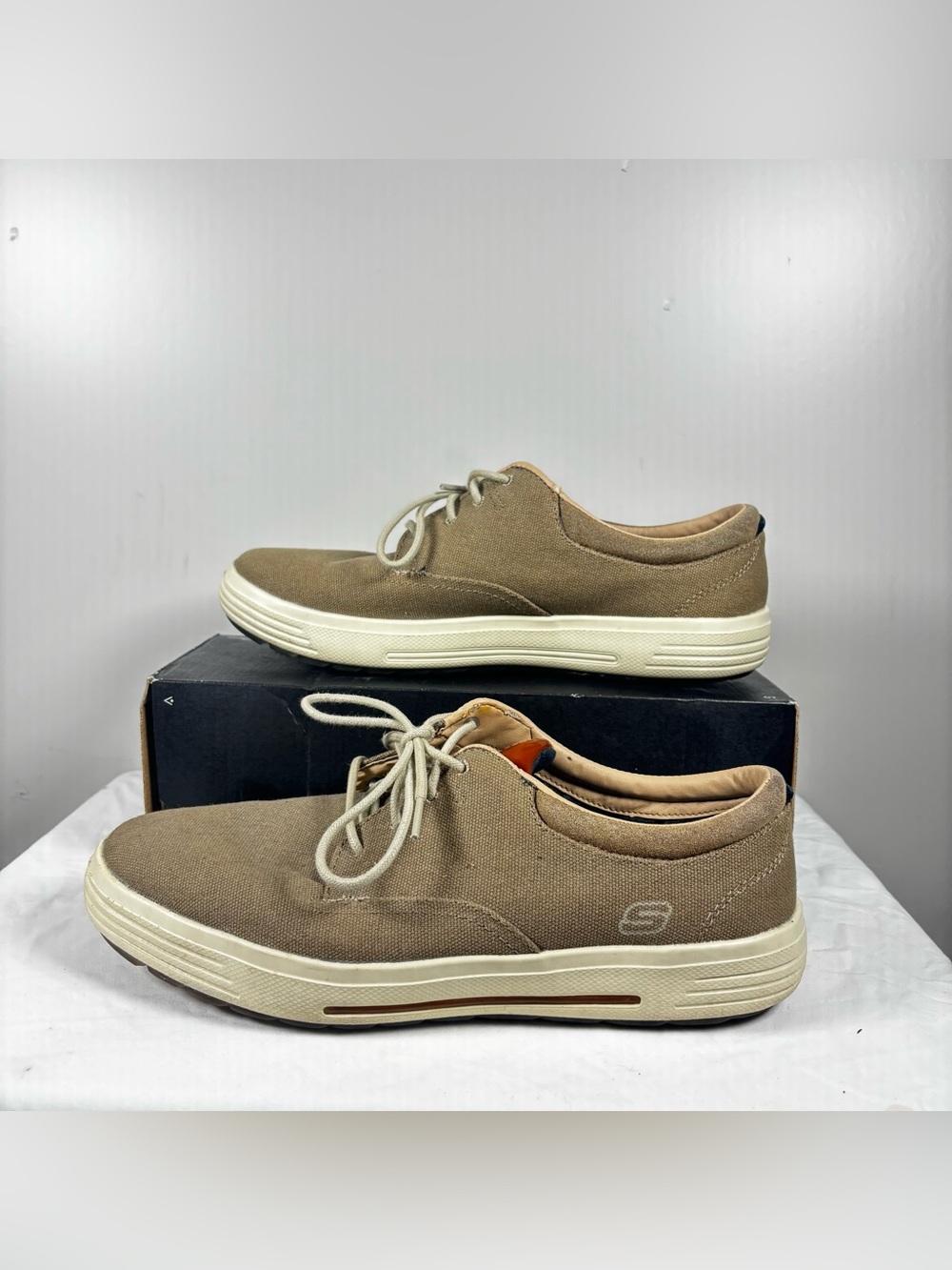 Skechers Porter Zevelo Oxford Sneaker Shoes Mens 12 Khaki Canvas 64943W
